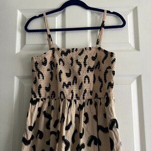 A New Day Smocked Midi Dress Beige Patterned Women's Size S